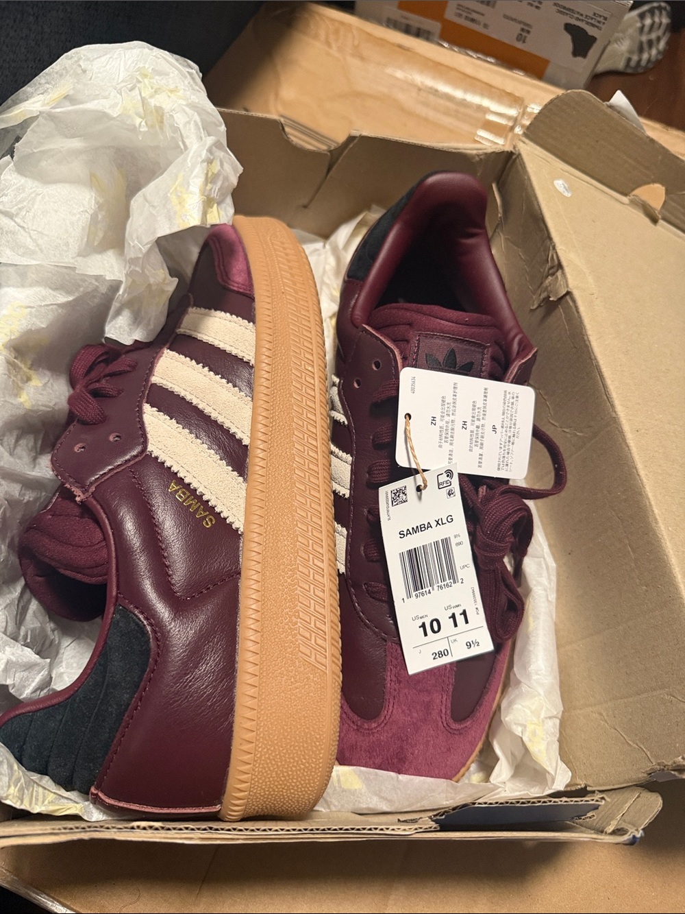 Adidas Men's Samba XLG Originals Maroon Wonder Beige Sneakers JQ2388 Sz 10 - Picture 3 of 5